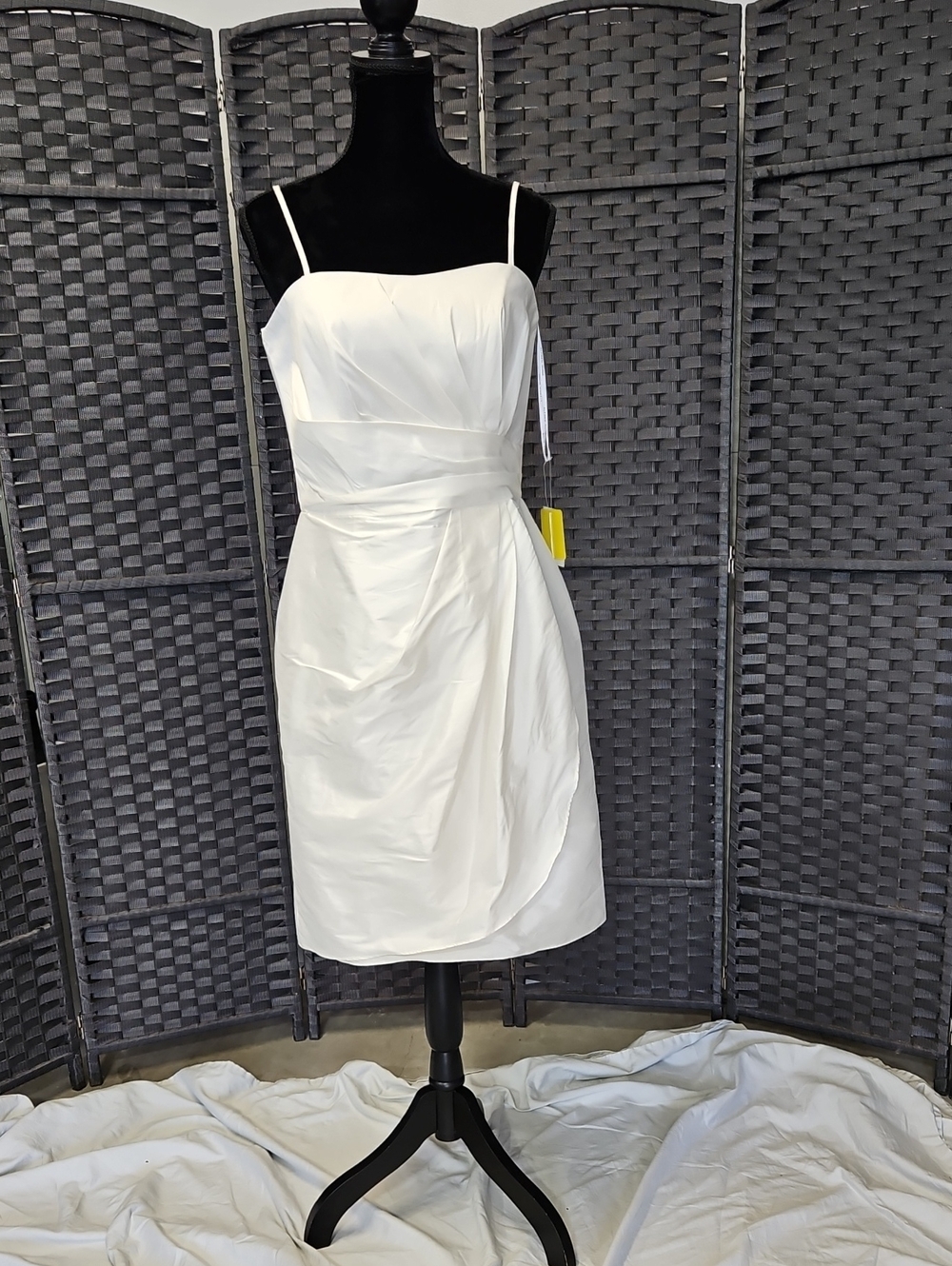Size 12 White/Ivory Strapless or Spaghetti Strap Satin Twill Cocktail Dress NWT